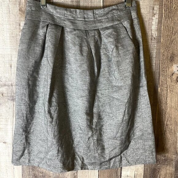 Talbots Pleated Silver Linen Metallic Skirt - Picture 1 of 7
